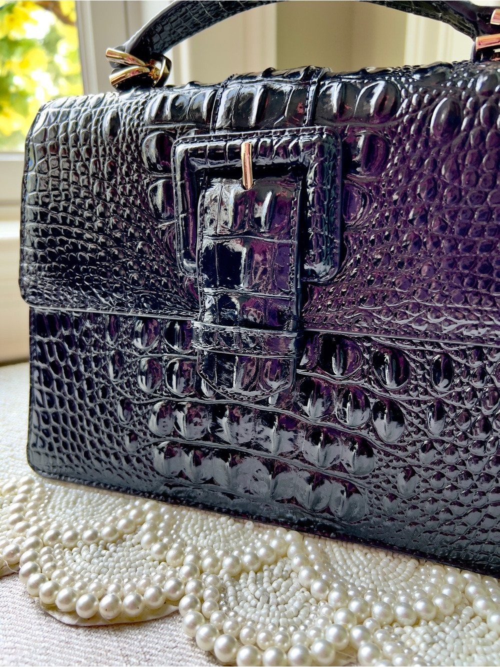 New Brahmin Leather SMALL HALLIE Satchel Bag, Croc-Embossed, Black Melbourne - Picture 10 of 10